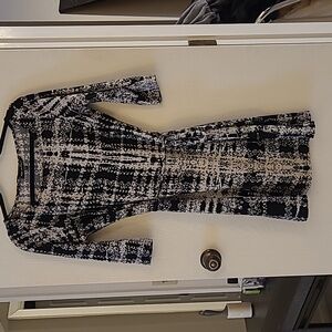 Black and white tie waist dress